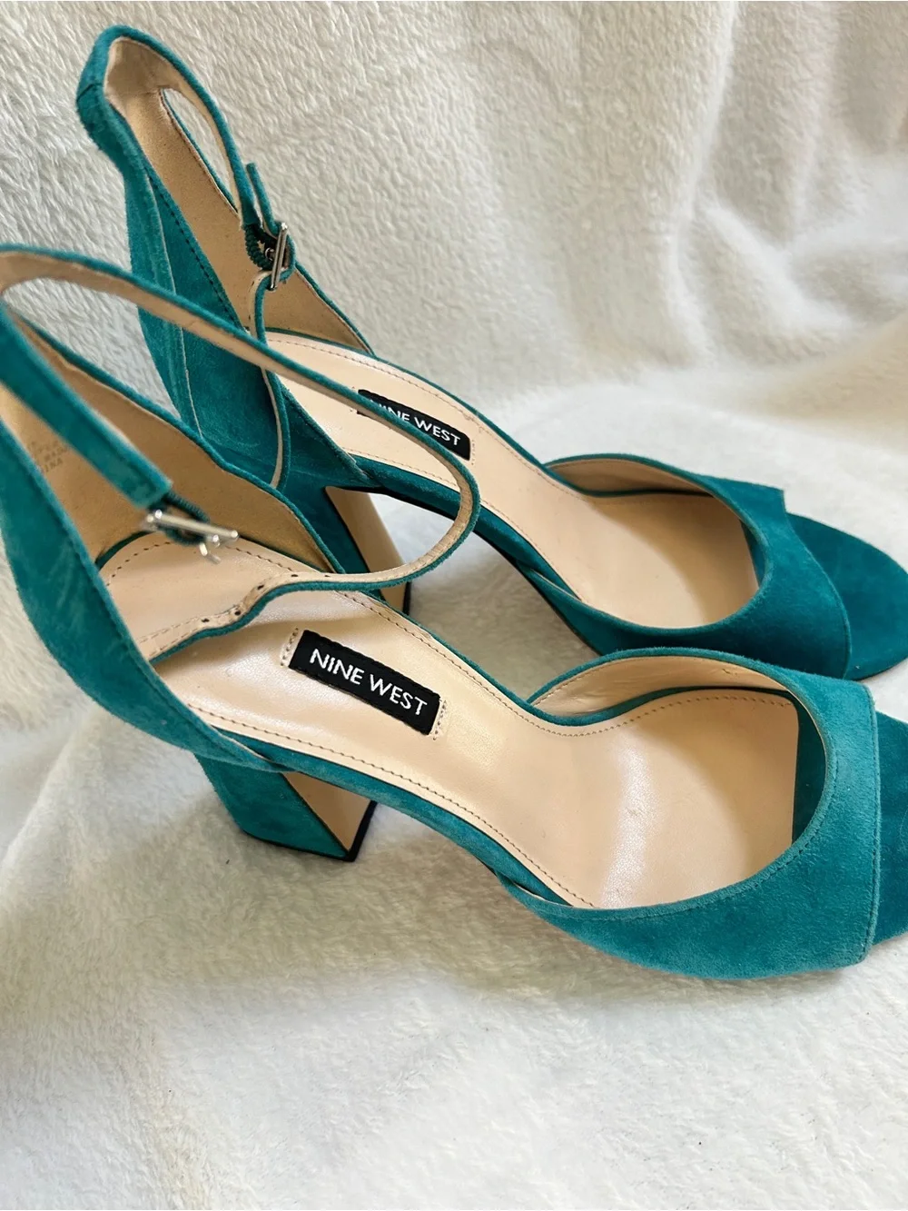 Nine West Teal Suede Slingback Block Heels